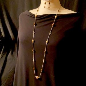 Silver Tone-Brown-Necklace & Earring Set